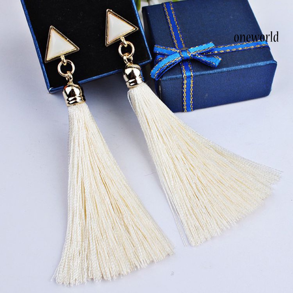 OW@ Bohemian Women Geometric Triangle Long Tassel Drop Earrings Piercing Jewelry