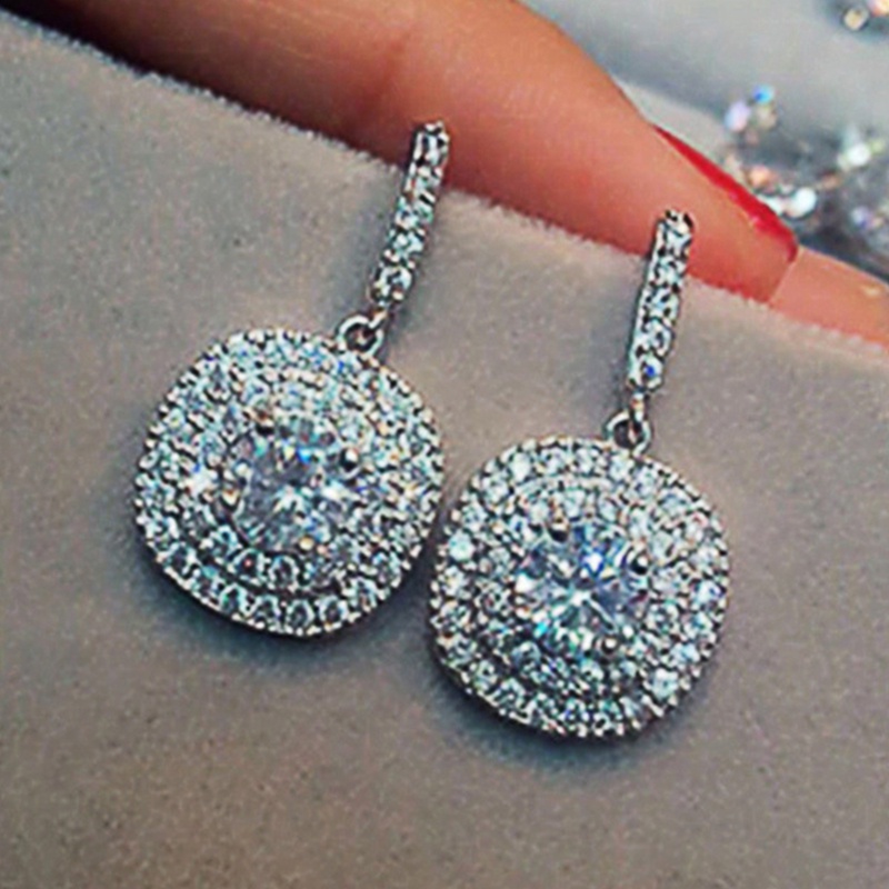 Anting Juntai Kristal Cubic Zirconia Warna Silver Untuk Pengantin Wanita