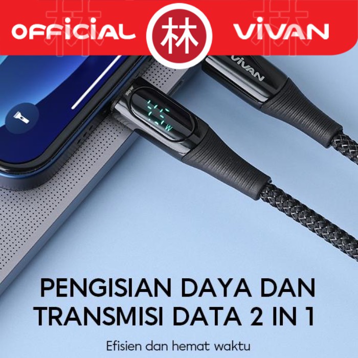 Vivan VCC100 Data Cable Type-C To Type-C 100W Quick Charge 5A With LED