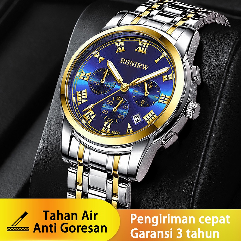 COD✔ RSNIRW-Jam Tangan Pria Metal Kode 4006 RI（Free BOX)