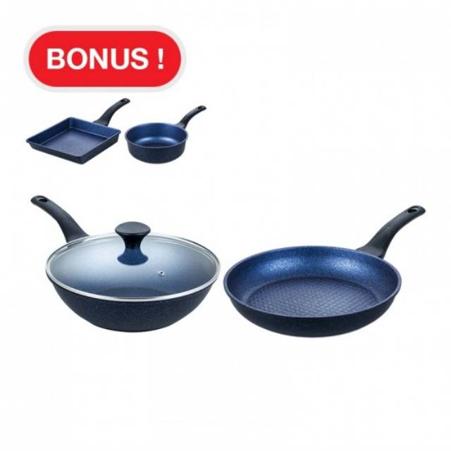 NEOCOOK Mega Stone Pan Set 5pcs / Wok Pan / Fry Pan / Tutup Kaca Square Pan / Multi Pot Teflon Panci