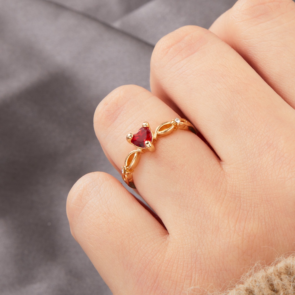 Cincin Zircon Bentuk Hati Warna Rose Gold Gaya Korea Untuk Wanita