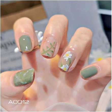 MIULII / KUKU PALSU PANJANG Spring Full A0012 / 24PCS / 3D / NAIL ART / PREMIUM / HIJAU / GAYA KOREA