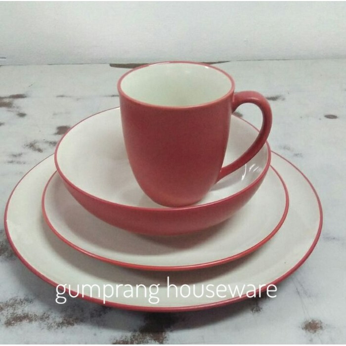 TERLARIS / dinner set piring keramik merah putih noritake mug mangkok