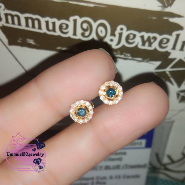 Anting berlian biru / giwang berlian asli ask by request