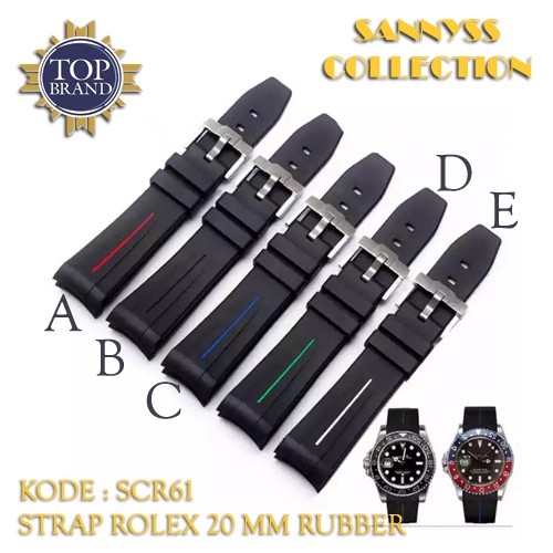 STRAP TALI JAM ROLEX RUBBER 20 MM HITAM KUALITAS SUPER