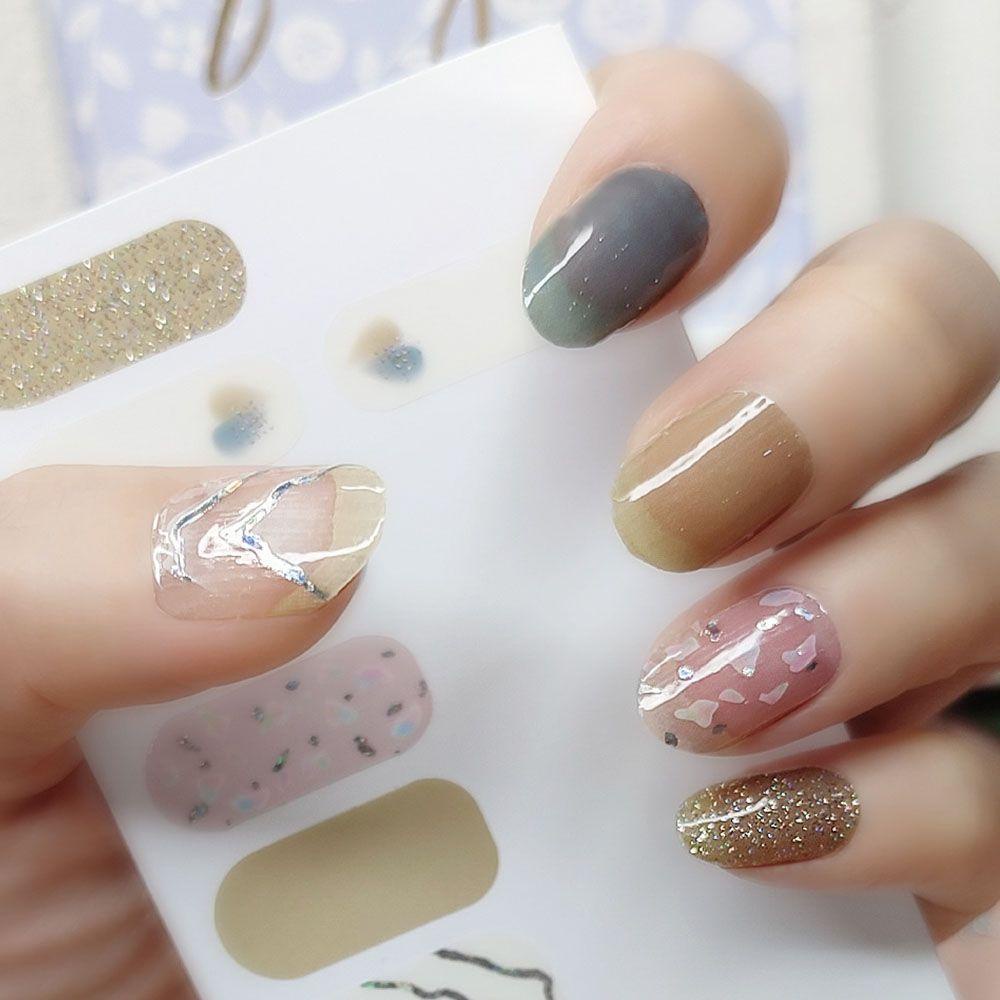 AUGUSTINA Agustina Self-Adhesive Nail Stiker Bronzing Dekorasi Kuku Nail Art Sliders Imitasi Bor DIY Nail Decals