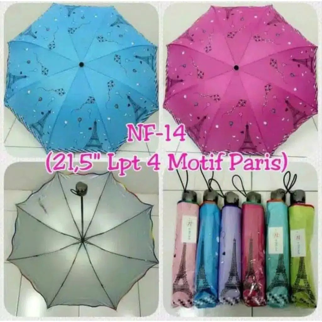 Payung Lipat 3 Motif PARIS MENARA EIFFEL Kuat Kokoh Trendy Anti Angin Nagoya NF 14