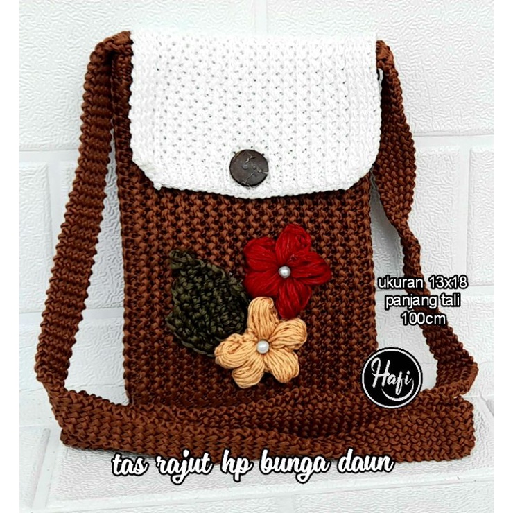 tas rajut hp bunga daun /selempang hp