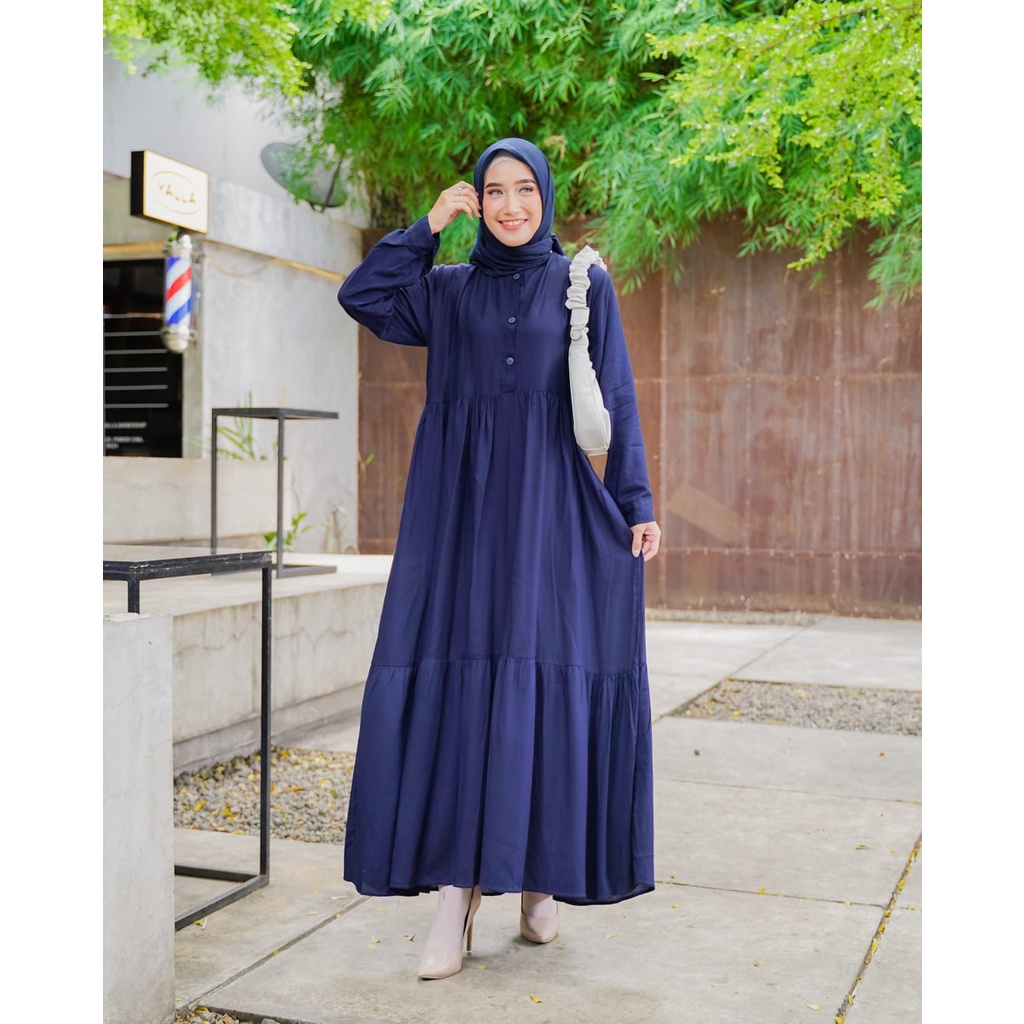 COD - DINDA DRES/ gamis rayon ori terbaru 2022 / gamis polos bahan katun adem / baju gamis/dres terb