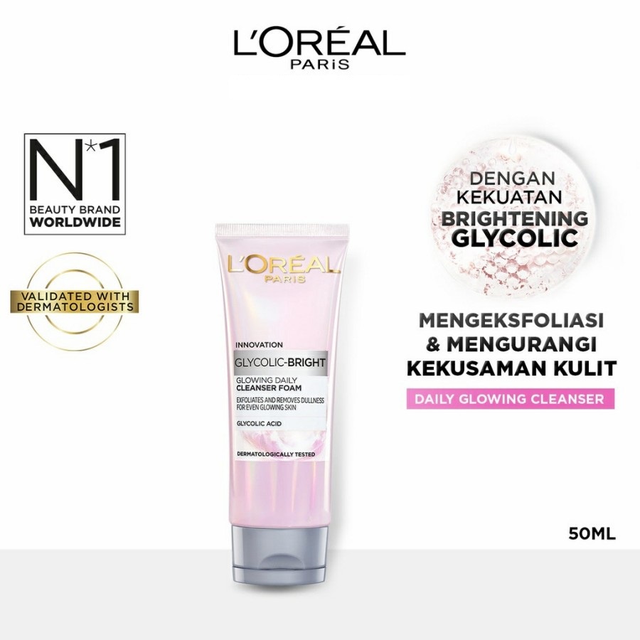 ★ BB ★ L'Oreal Paris Glycolic Bright Daily Cleanser Foam 50ml - 100ml | Skin Facial Wash Glyco Loreal