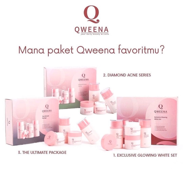 QWEENA BPOM PAKET GLOWING WHITE / ACNE / FLEK / SERUM / LOTION BODY ESSENCE MAWARBIRU77