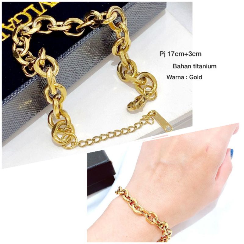 Gelang Titanium Asli Premium Quality anti karat Titanium gold Stainless steel 2928