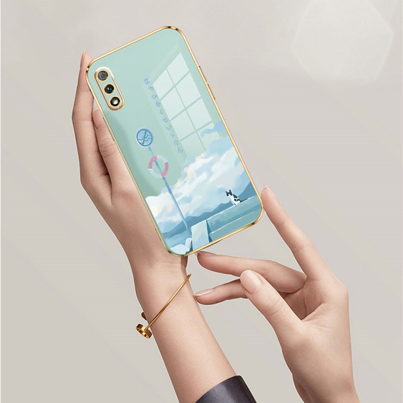 Cute Cat Phone Case For VIVO Y50 Y30 Y20i Y12S Y11 Y19 S1 PRO Y93 Y91C Y12 Y15 Y17 Y20S Y20 Y30i Luxury Cartoon Soft electroplate Lanyard cover couple