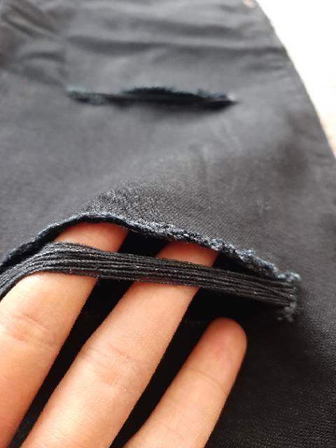 Celana jeans pria sobek dua sisi celana hitam panjang pria ripped jeans celana slimfit