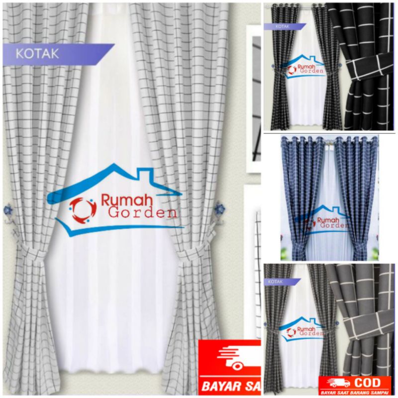 gorden kotak hitam putih / gorden kotak kotak / gorden smokring kotak hitam / gorden pintu kotak