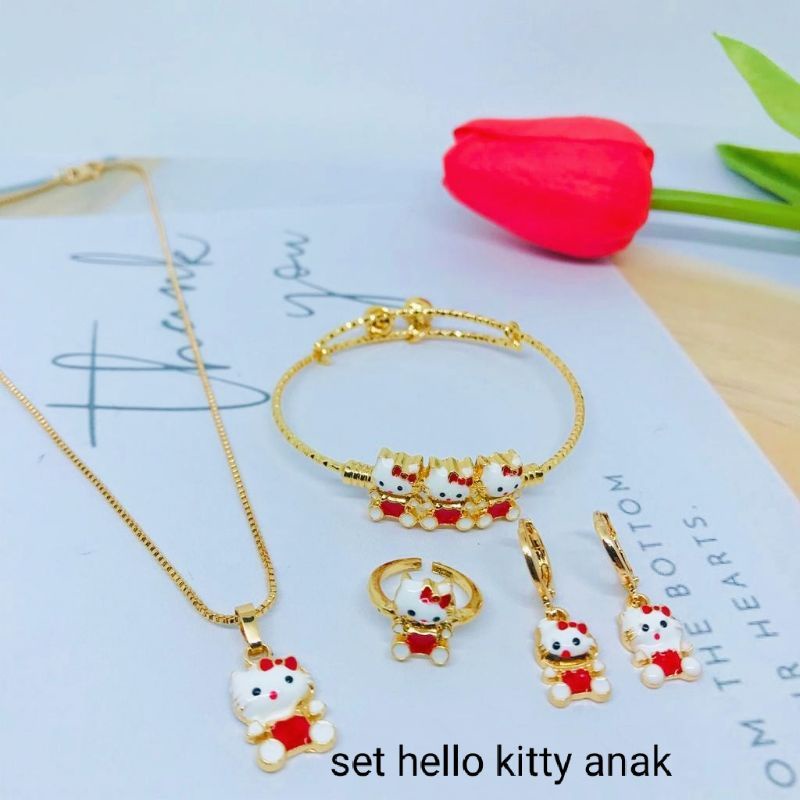 set perhiasan hello kitty anak anting gelang cincin kalung