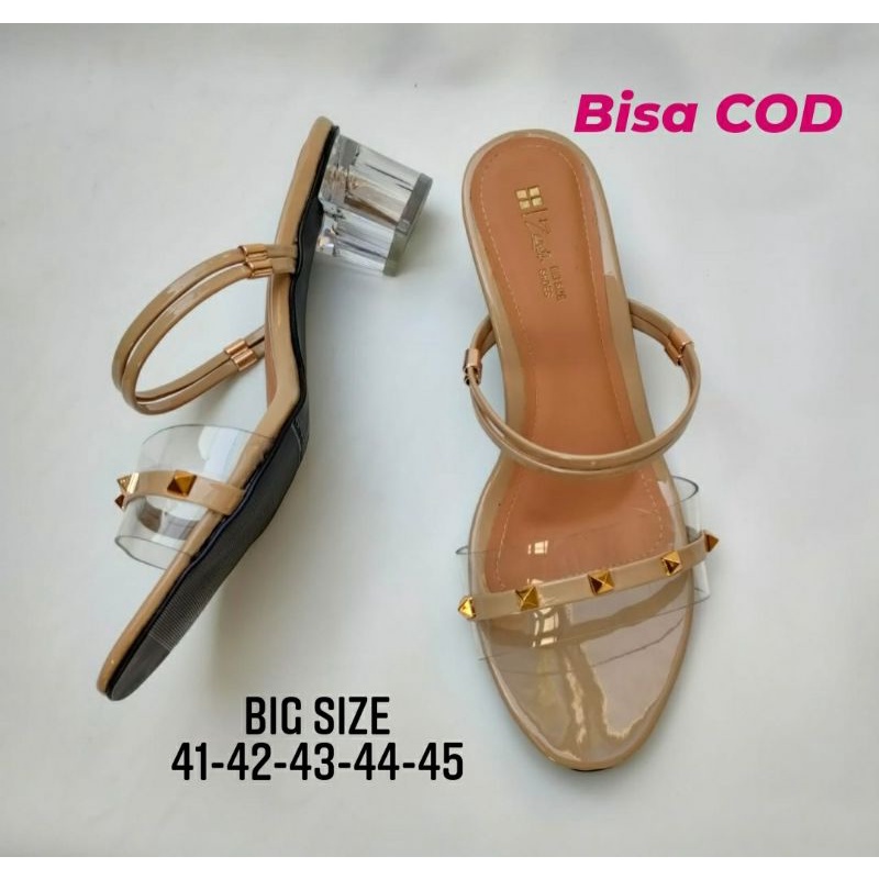 COD / Slop Valentino Wanita Big Size 41-45 Slop Kaca Mewah / Heels Kekinian Gold Clasik JUMBO Bule Turis Gold, 44