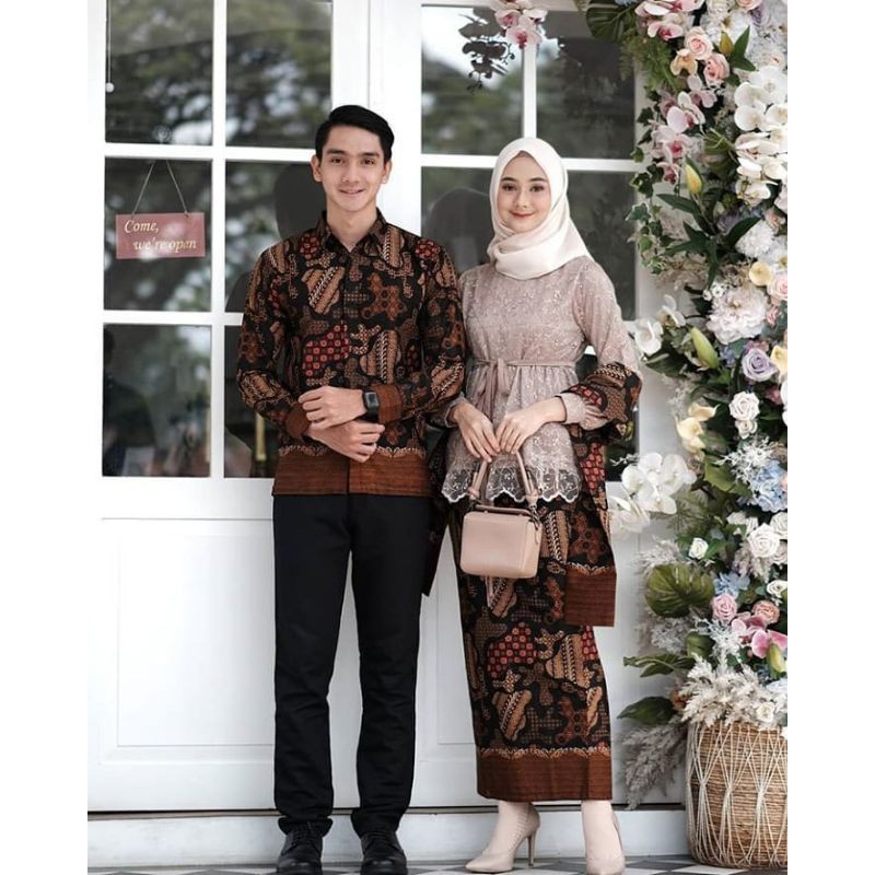 kebaya batik couple nawang blouse brown | couple kondangan, kebaya lamaran kebaya wisuda