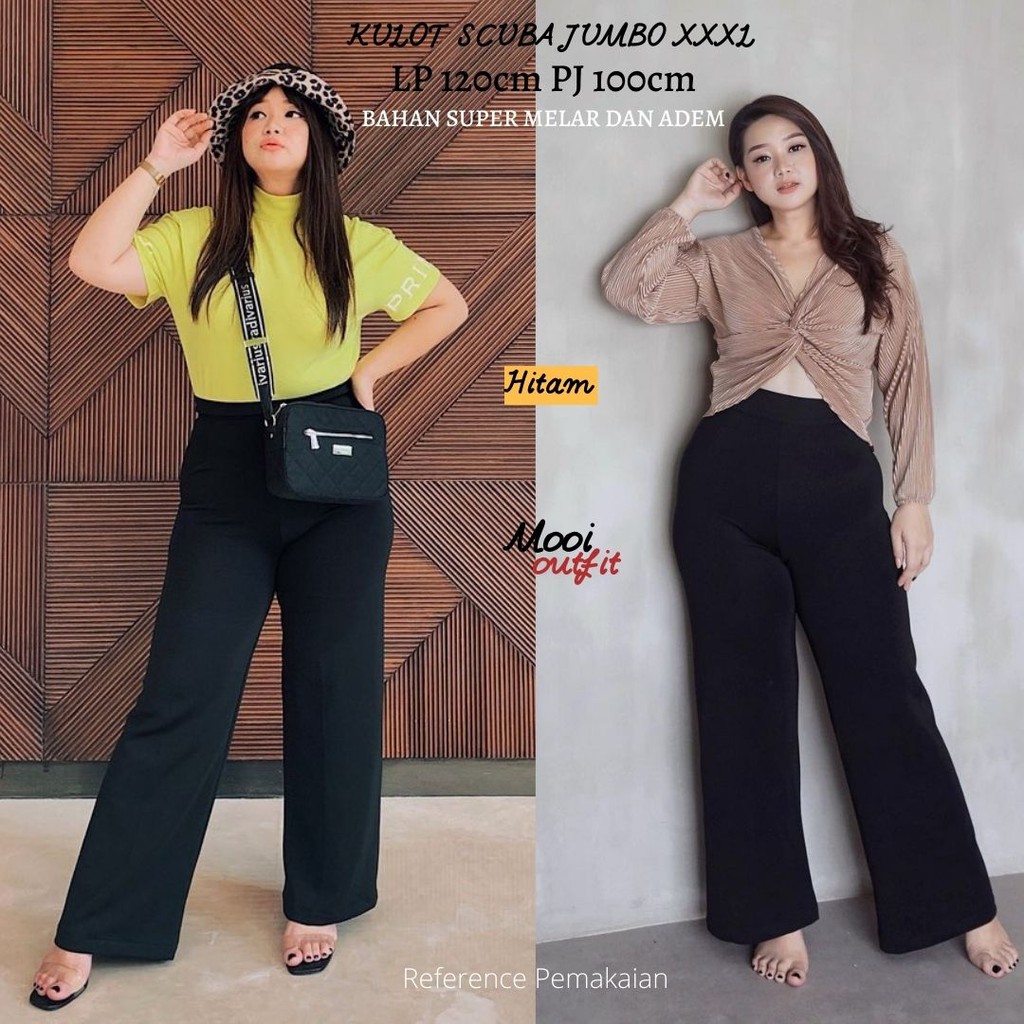 Mooi Outfit - Celana Kulot Scuba Premium Tebal Jumbo Wanita Highwaist Kekinian Terbaru Termurah