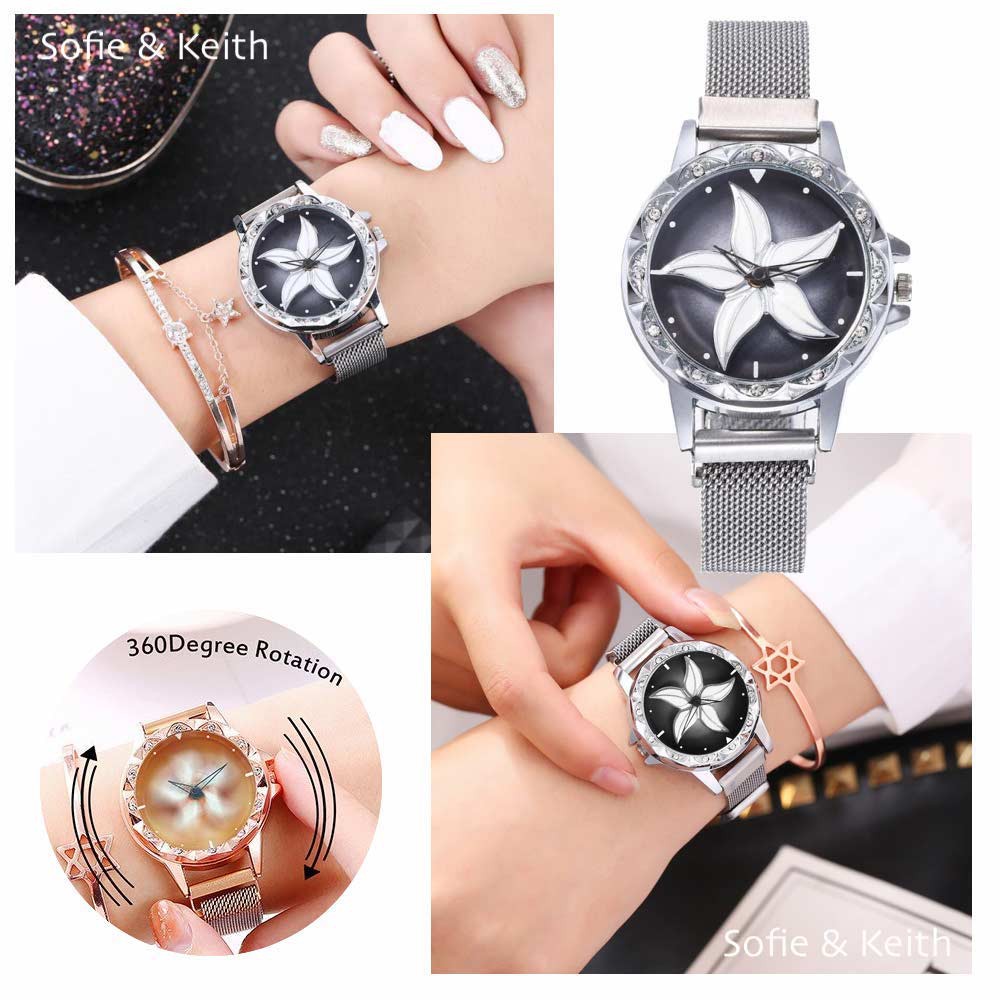 SK Spin 3D Magnet [ Silver ]  Strap Stainless Steel - Jam Tangan Wanita Korea - SK_Spin