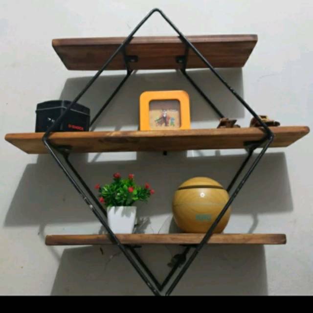 Rak dinding gantung 3 kayu tatakan