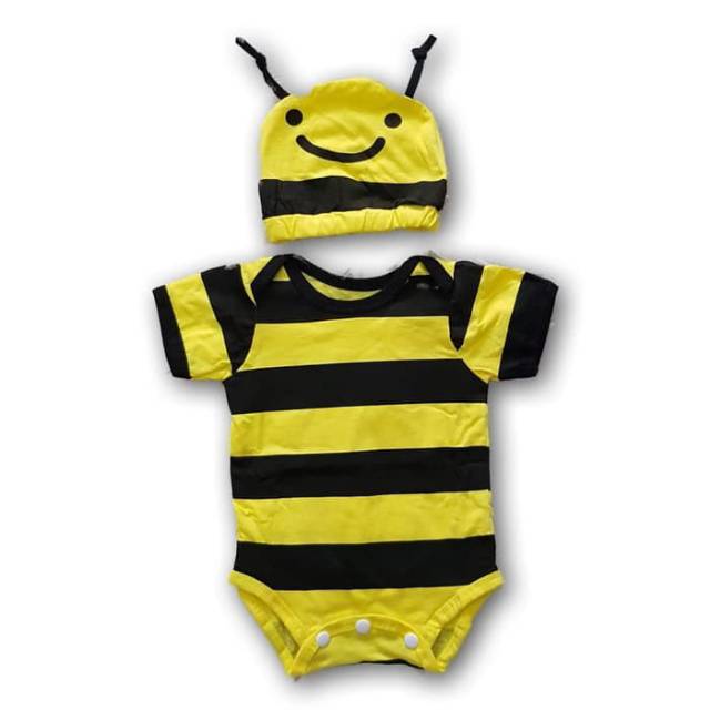 Jumper Lebah set topi baju jumper lebah set topi anak bayi laki laki perempuan set topi kuning
