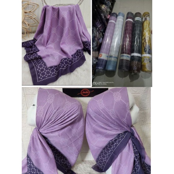 Hijab Segi Empat Motif Warna Ungu Lilac / Jilbab Segiempat Bahan Katun Voal Premium Tepi Lasercut Series Populer