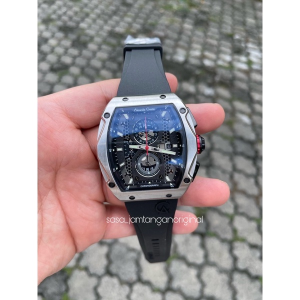 Jam Tangan Alexandre Christie Ac 6608 Original Silver Black Pria