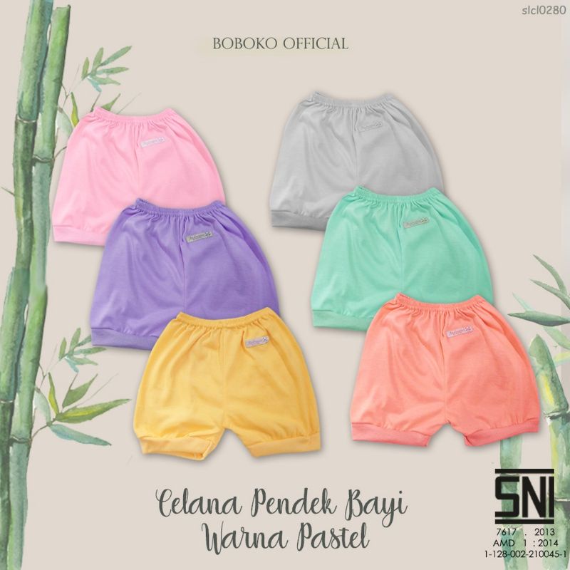 Celana Pendek Bayi Andreatex Boboko Warna Pastel set isi 6 pcs 0-6 bulan