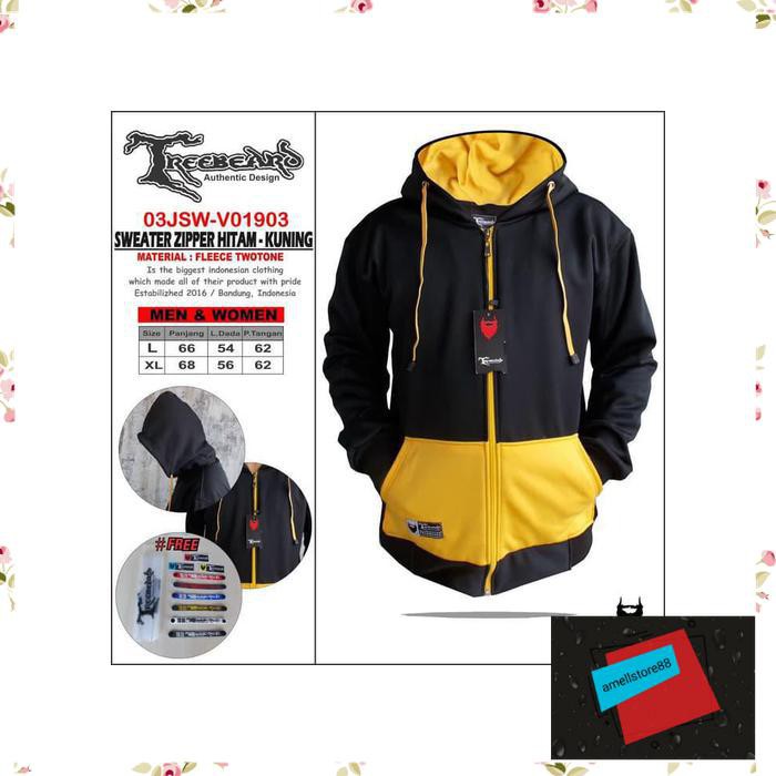 Jaket Pria parasut parka gunung ORIGINAL TREEBEARD SWEATER HOODIE COWOK HITAM KUNING WE70