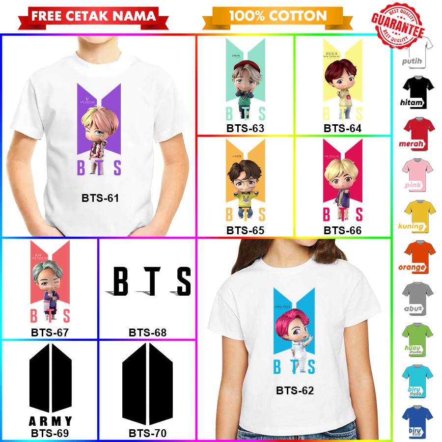 [FREE NAMA!!] Baju Kaos COUPLE ANAK DAN DEWASA BTS BANYAK MOTIF