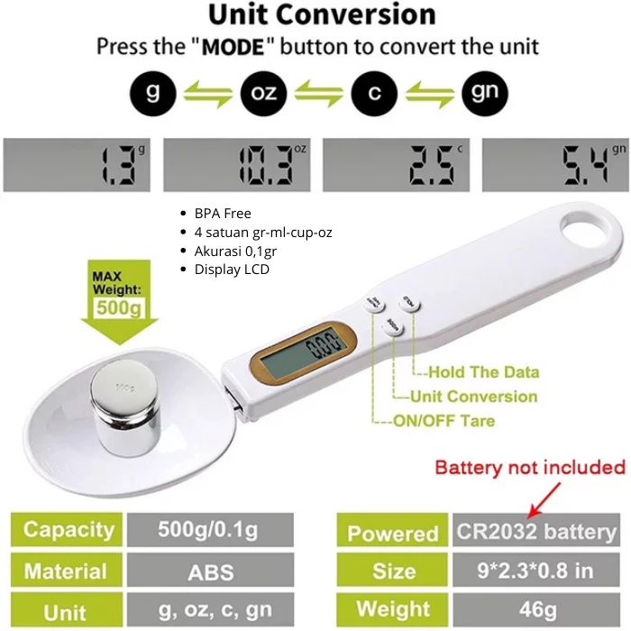 Sendok Timbangan Sendok Ukur Sendok Takar Timbangan Dapur Digital Measuring Cup Spoon Digital Scale Sendok Takar Timbangan Berat Digital