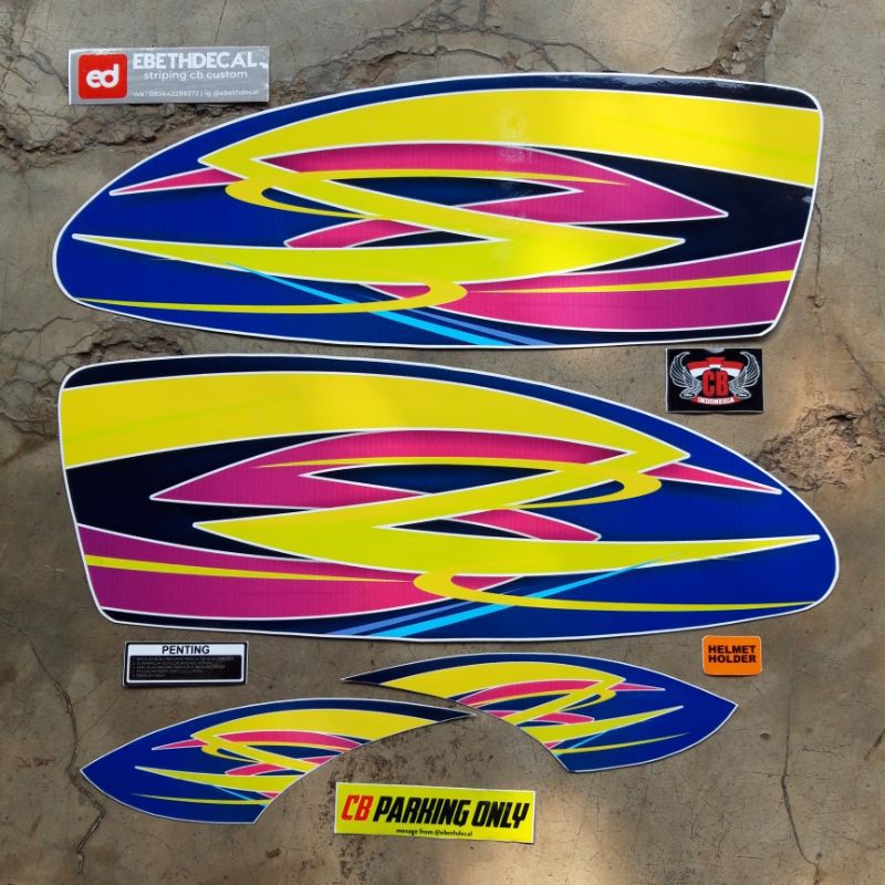 EBETHDECAL striping sticker CB Glatik Racing ( Biru Kuning)