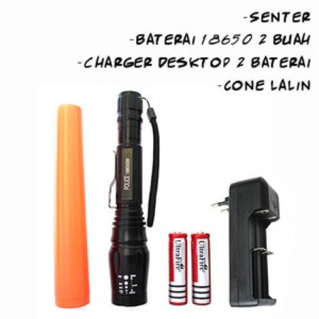 senter police swat T6 / senter police 2 baterai + desktop