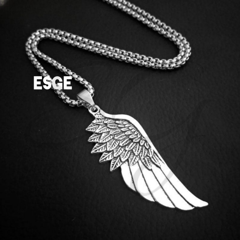 ESGE KALUNG PRIA SAYAP SILVER PUTIH TITANIUM PRIA TRENDY RANTAI KOREA JAPAN STREET STYLE