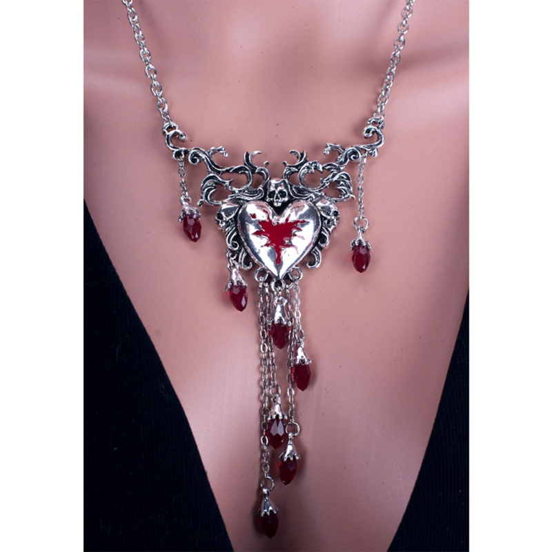 Kalung Liontin Kristal Bentuk Hati Warna Merah Gaya Gothic Untuk Wanita