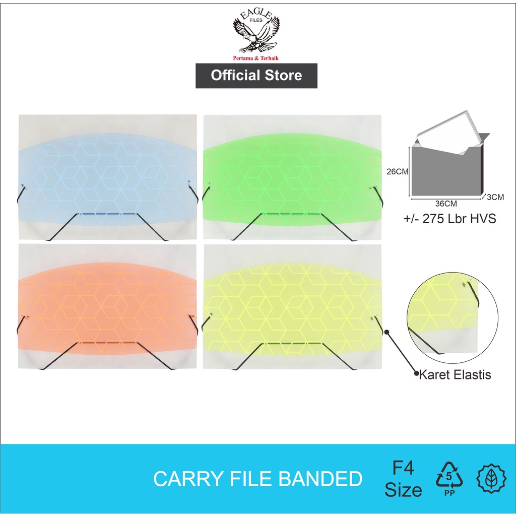 

EAGLE Carry File Box Banded F4 (Folio) / Tas Dokumen / Map Dokumen Tali Karet Elastis Motif KUBUS