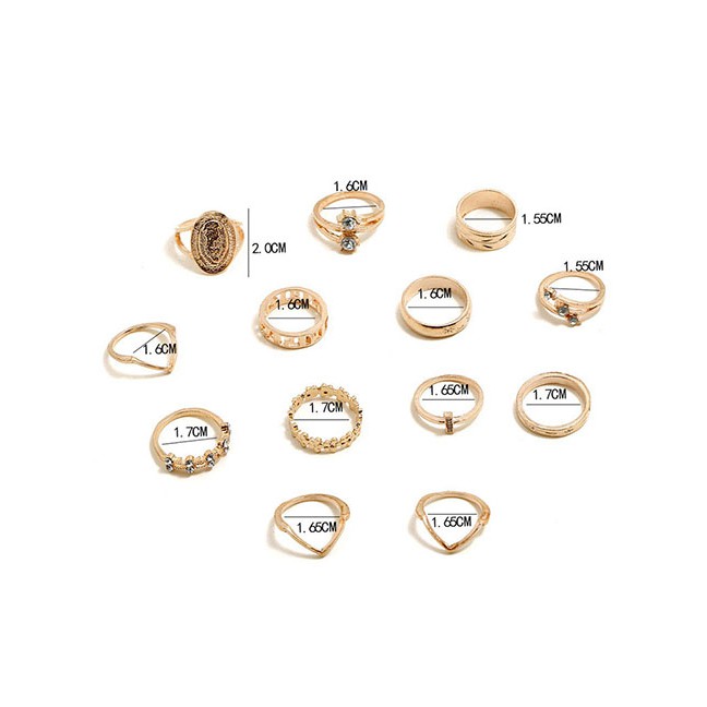 LRC Cincin Set Fashion Golden Diamond Flower Portrait Geometry Ring Set A60072
