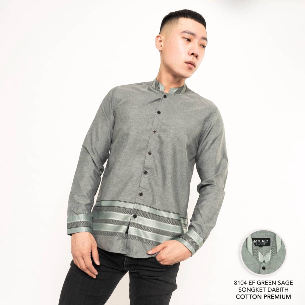 8104 EF Kemeja Panjang Pria Slimfit Long Shanghai Green Sage Songket Dabith