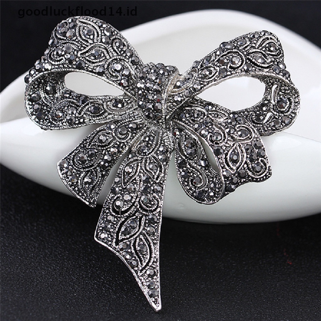 [OOID] Crystal Rhinestone Bow Brooch Pin Women Shirt Collar Big Bowknot Brooch Jewelry ID