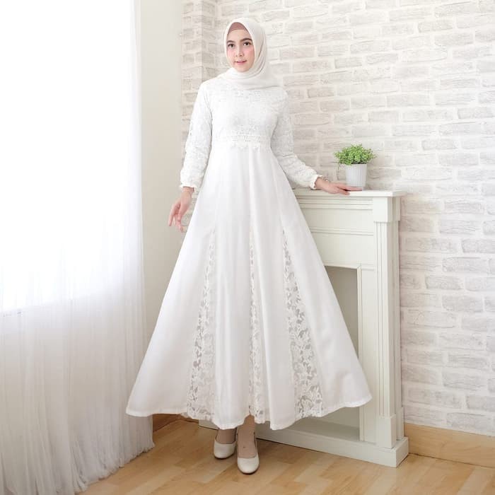 Umroh FR Brukat LEBARAN 80930 Putih Putih Wanita Gamis SYAR I Baju Sya