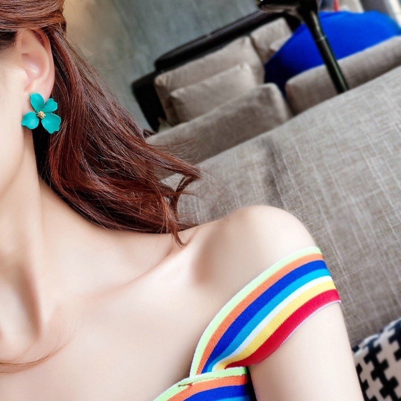 Anting Dengan motif bunga warna warni fashion Korea