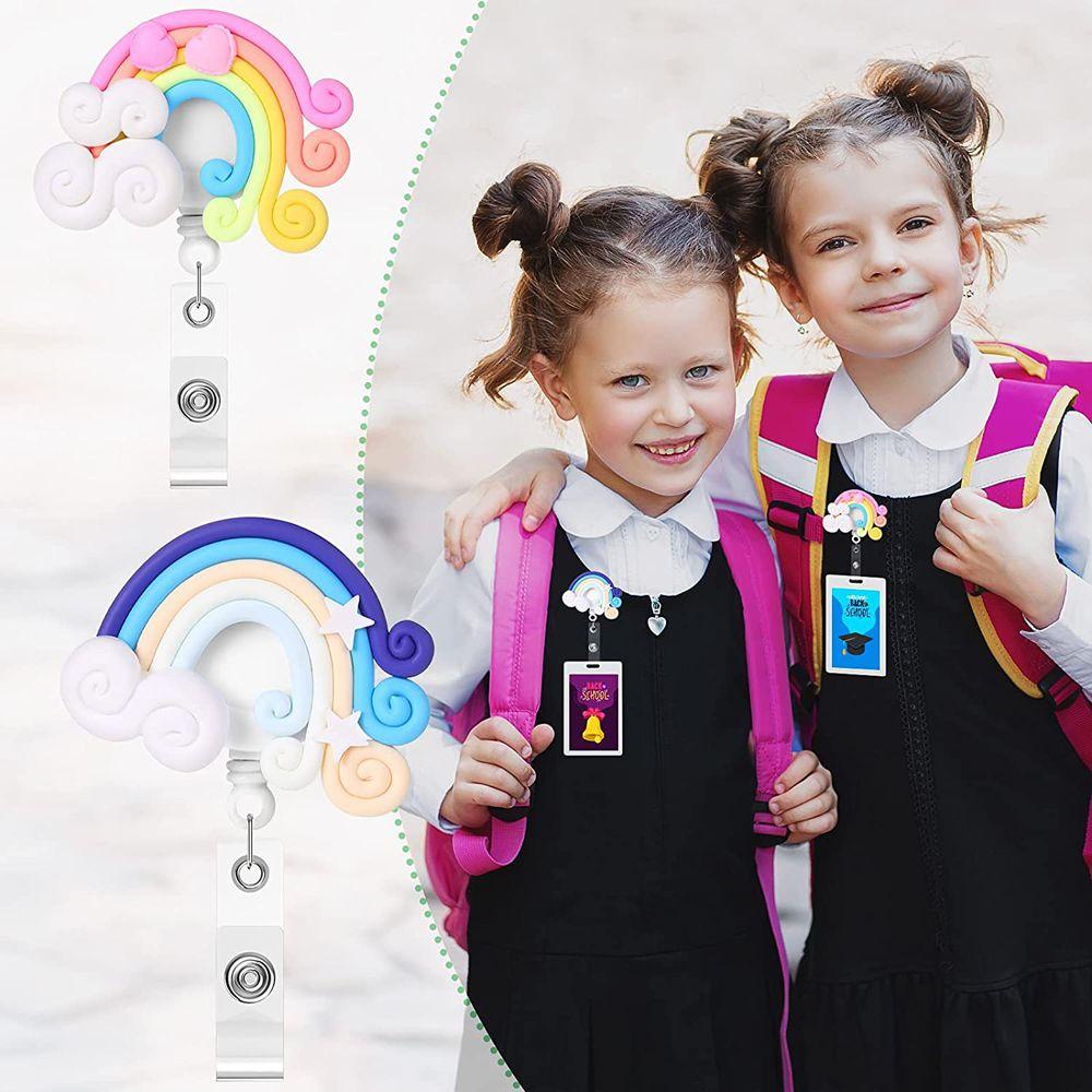 Lanfy Rainbow Badge Reel Colorful Kartun Dada Kartu ID Card Klip Kartu Siswa Pameran Perawat Badge Holder