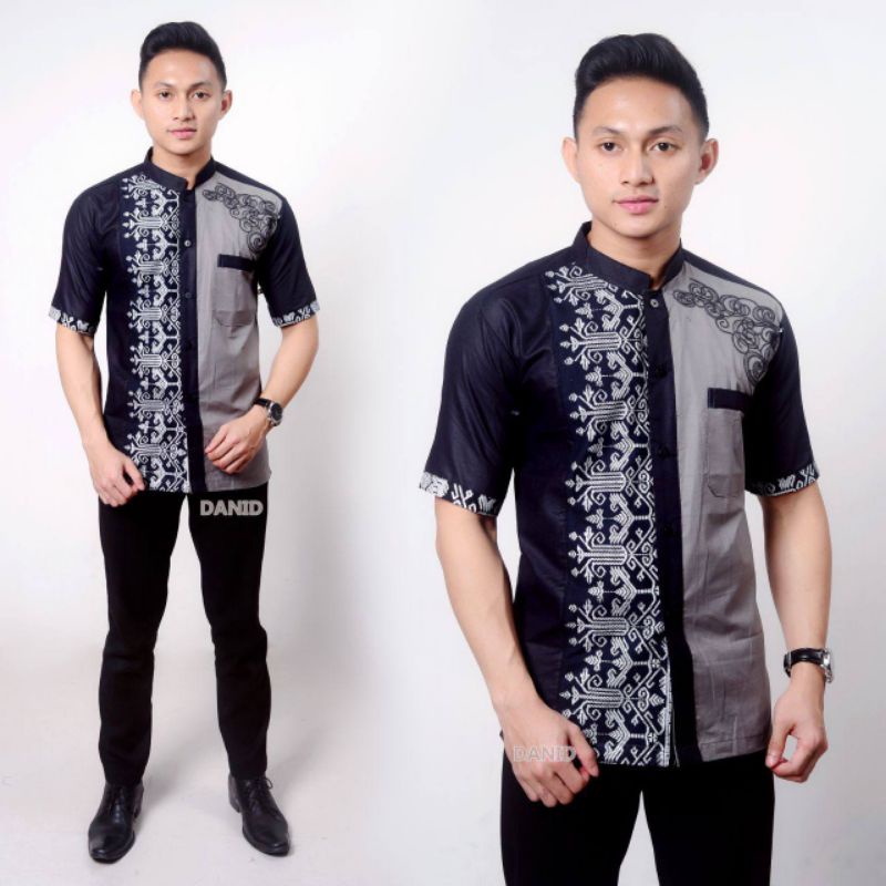 Baju Batik Koko Kombinasi bordil/Baju Koko Lengan Pendek Dewasa