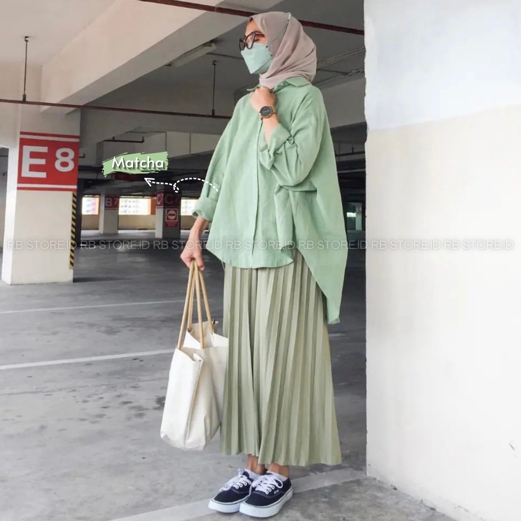 Kemeja Wanita Linen Oversize Olivia Shirt Linen Pocket-OLIVIA MATCHA