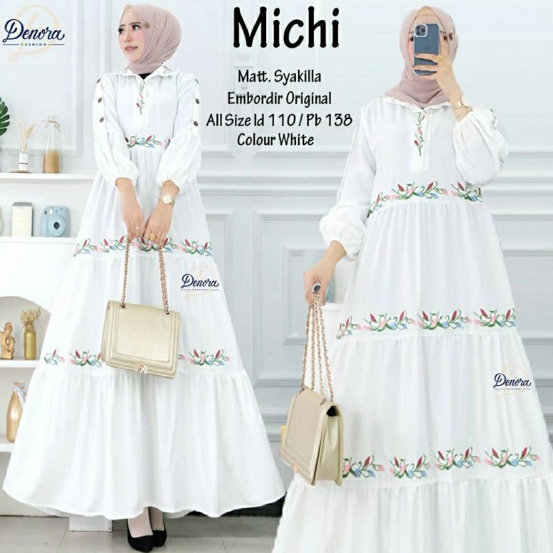 Michi Maxy, GAMIS WANITA MUSLIM CANTIK FIT XXL LD 110 BAHAN SHAKILA MIX BORDIR TERMURAH MODIS OOTD