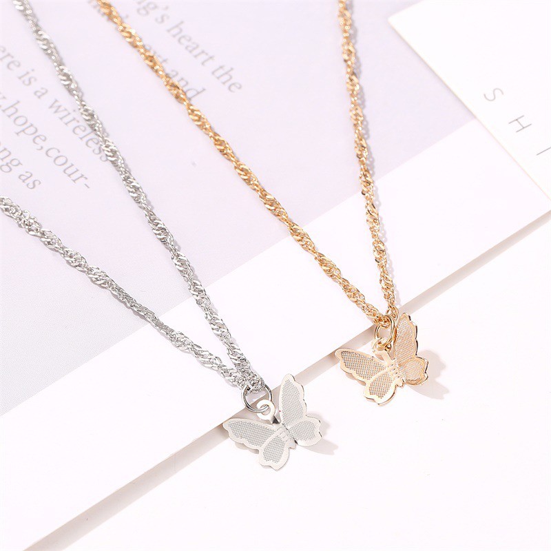 Fashion Kalung Kupu-kupu Gradien Biru Gelang In Rantai Butterfly Necklace Bracelet Klavikula Wanita