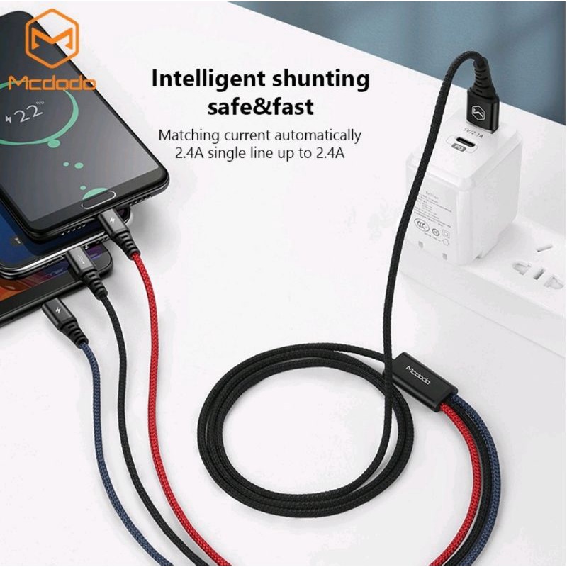 Kabel Charger 3 in 1 (micro USB, Type C, Lightning) Mcdodo CA 622 1.2 Meter