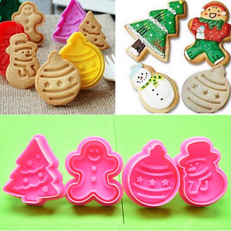 Home &amp; Living% 4pcs Cetakan Kue / Biskuit / Fondant Tema Natal